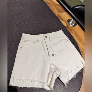 JBD, just back denim Women's White Denim Shorts with raw hem